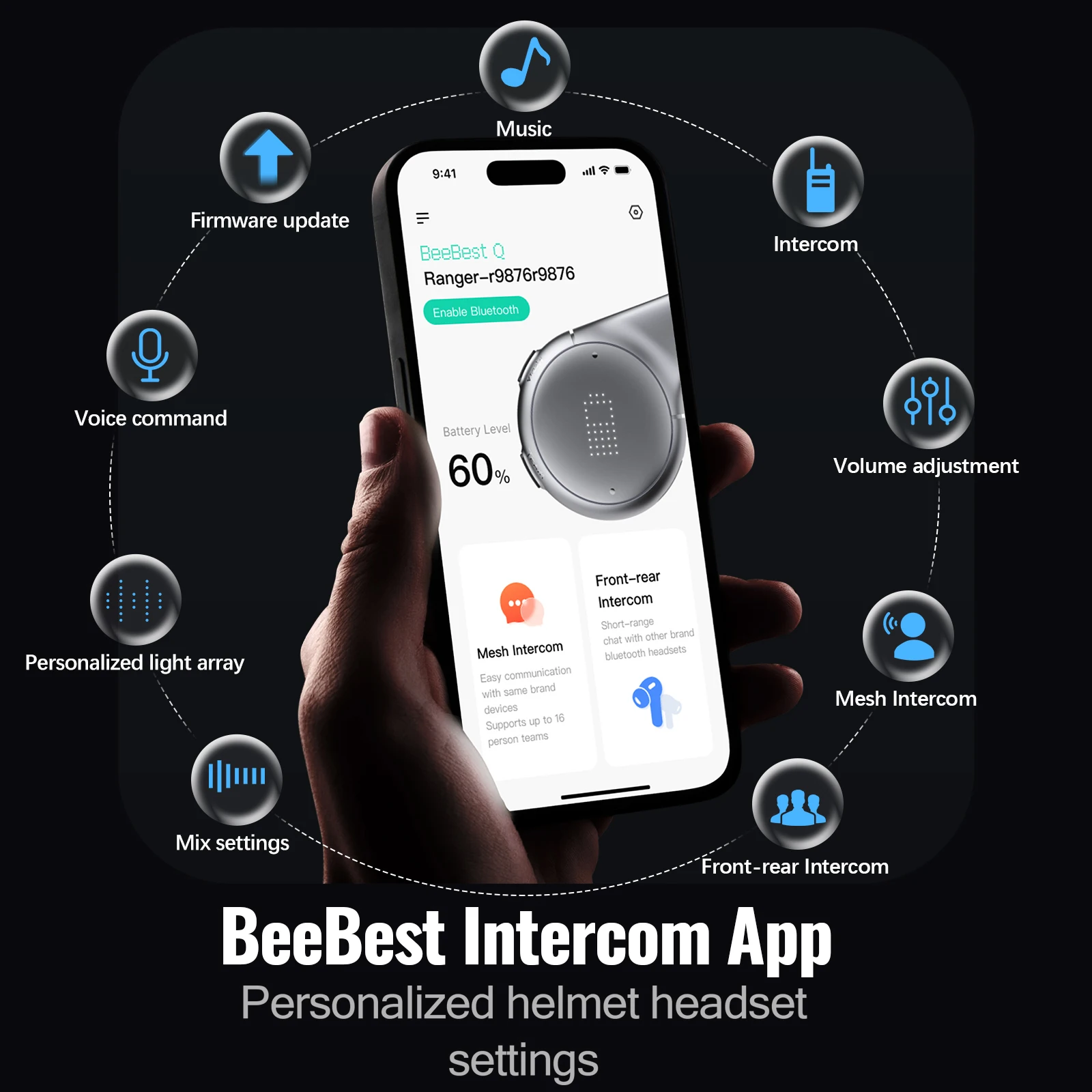 BEEBEST Intercomunicador Bluetooth para casco de moto manos libres - imagen 2