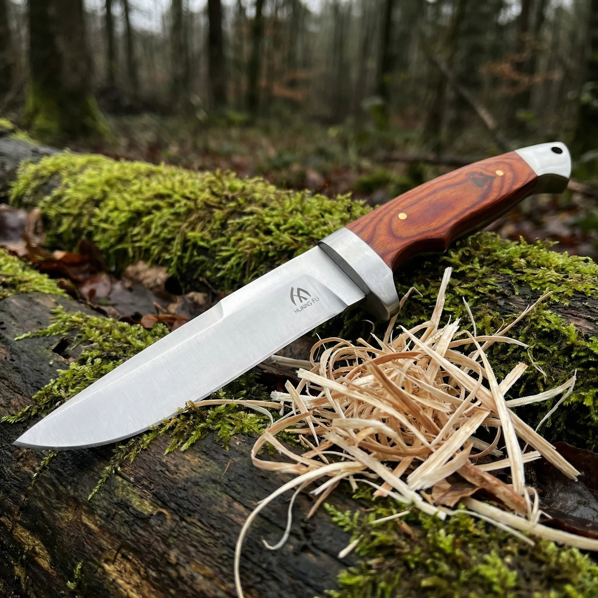 Cuchillo fijo táctico de hoja pequeña con mango de madera y funda - imagen 2