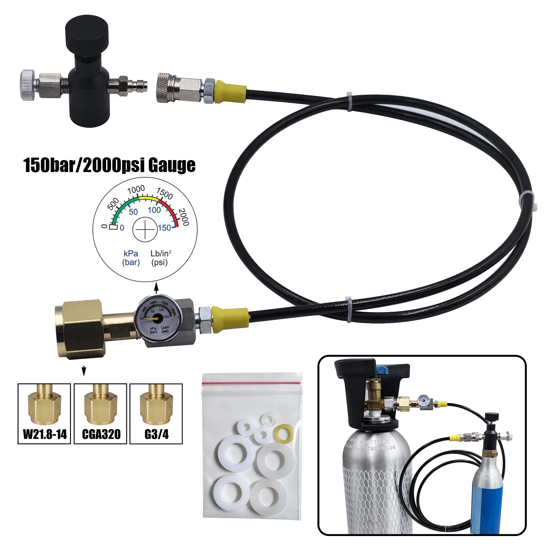 Adaptador CO2 con válvula de cierre para manguera y conector