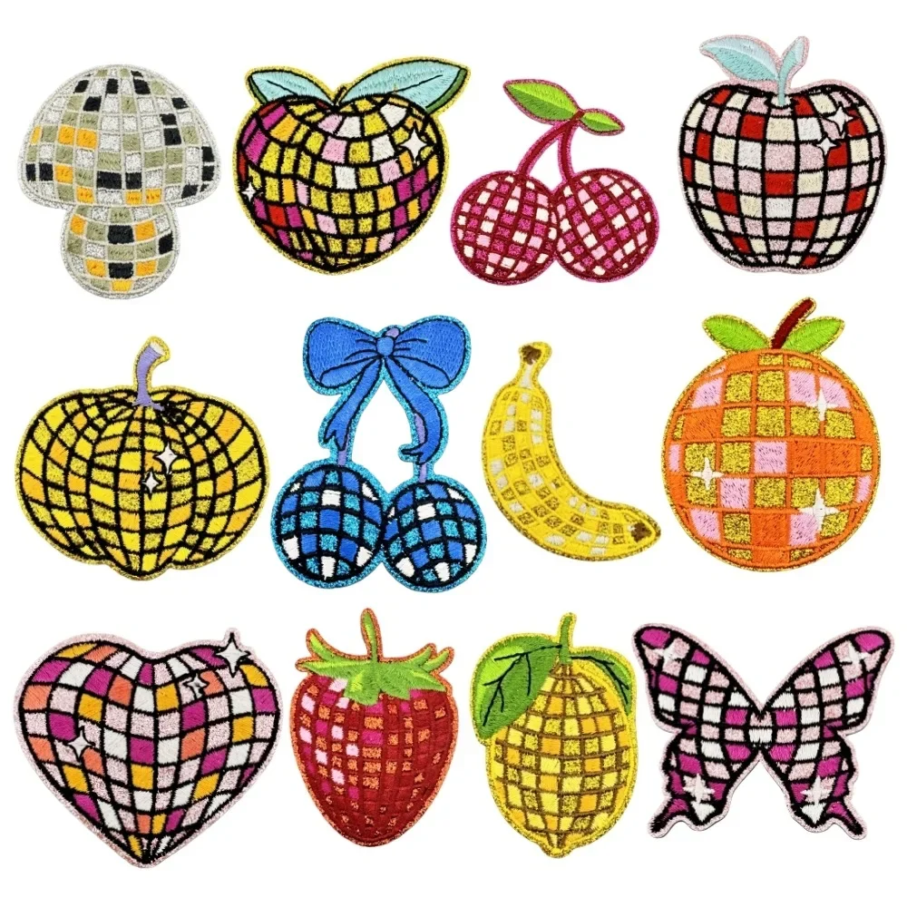 Parche bordado termoadhesivo frutas doradas con purpurina y disco - imagen 5