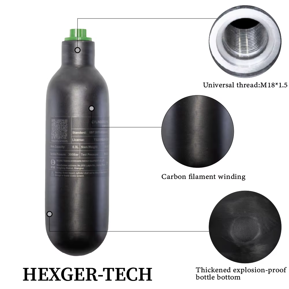 Botella HPA fibra de carbono alta presión acabado mate uso táctico - imagen 2