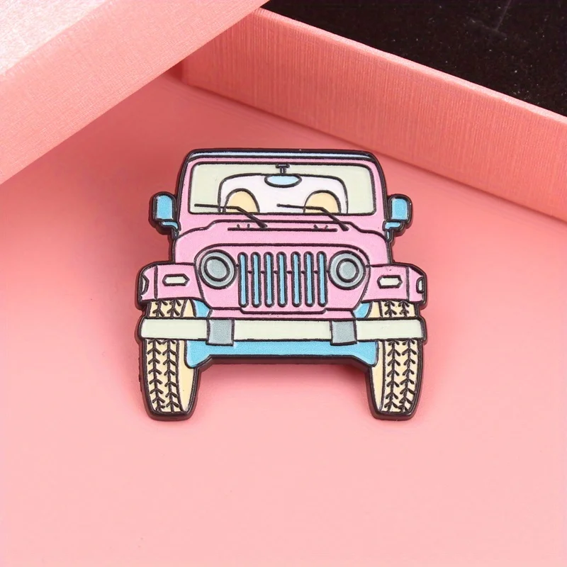Pin esmaltado Jeep rosa ojos antropomórficos para mochila - imagen 4