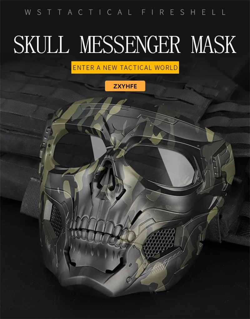 Máscara táctica de calavera con lente transparente