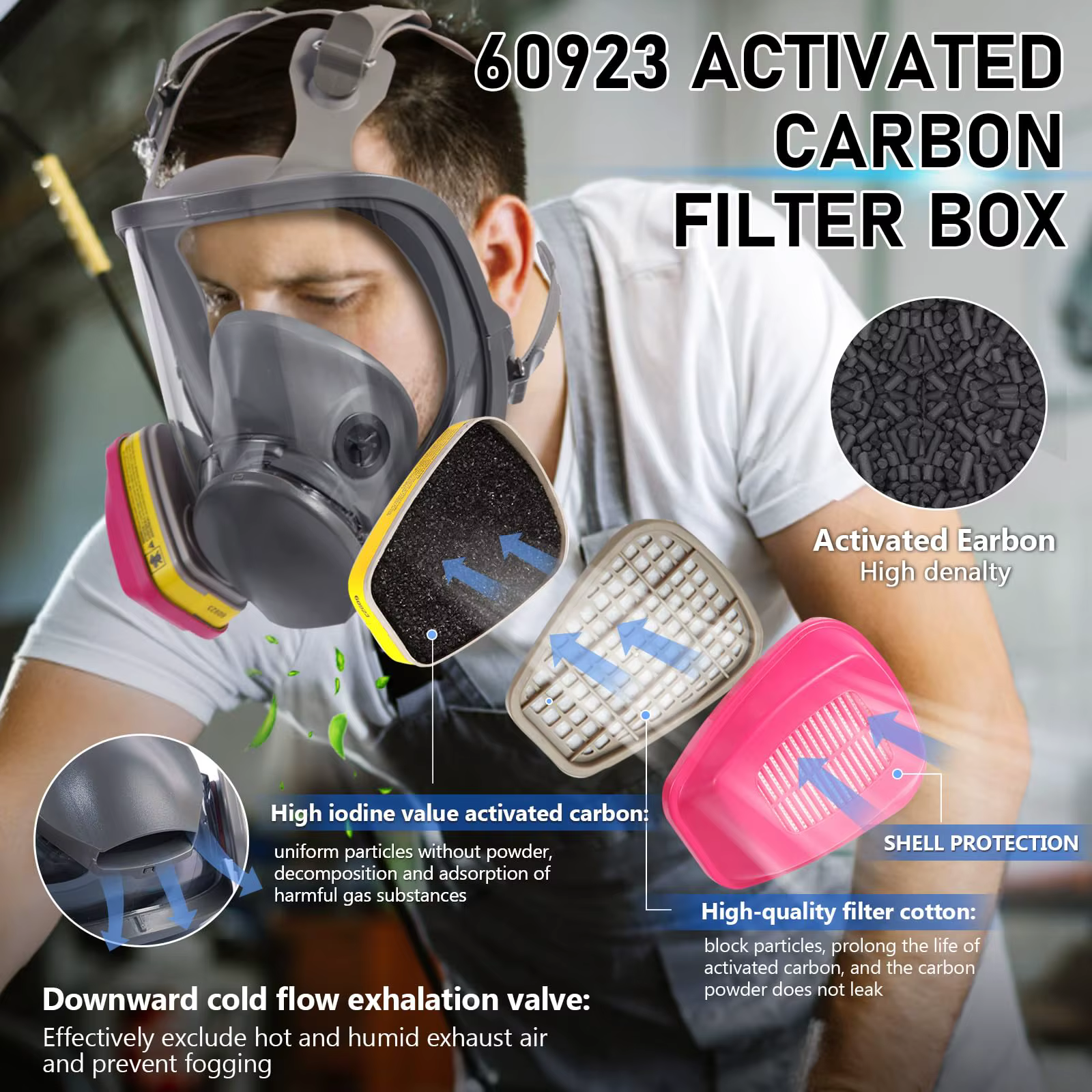Mascarilla respiratoria cara completa de carbón activado para trabajos - imagen 4