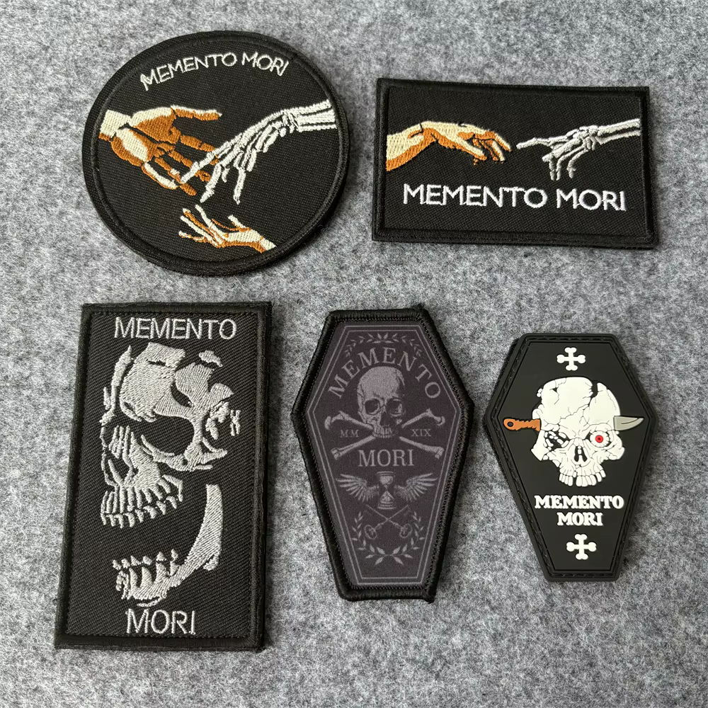 Parche bordado calavera Memento Mori MOLLE para equipamiento táctico