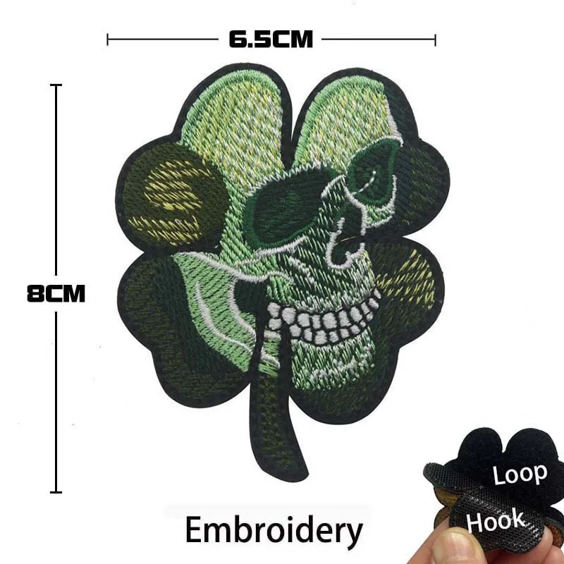 Parche bordado táctico calavera y trébol de cuatro hojas - imagen 5