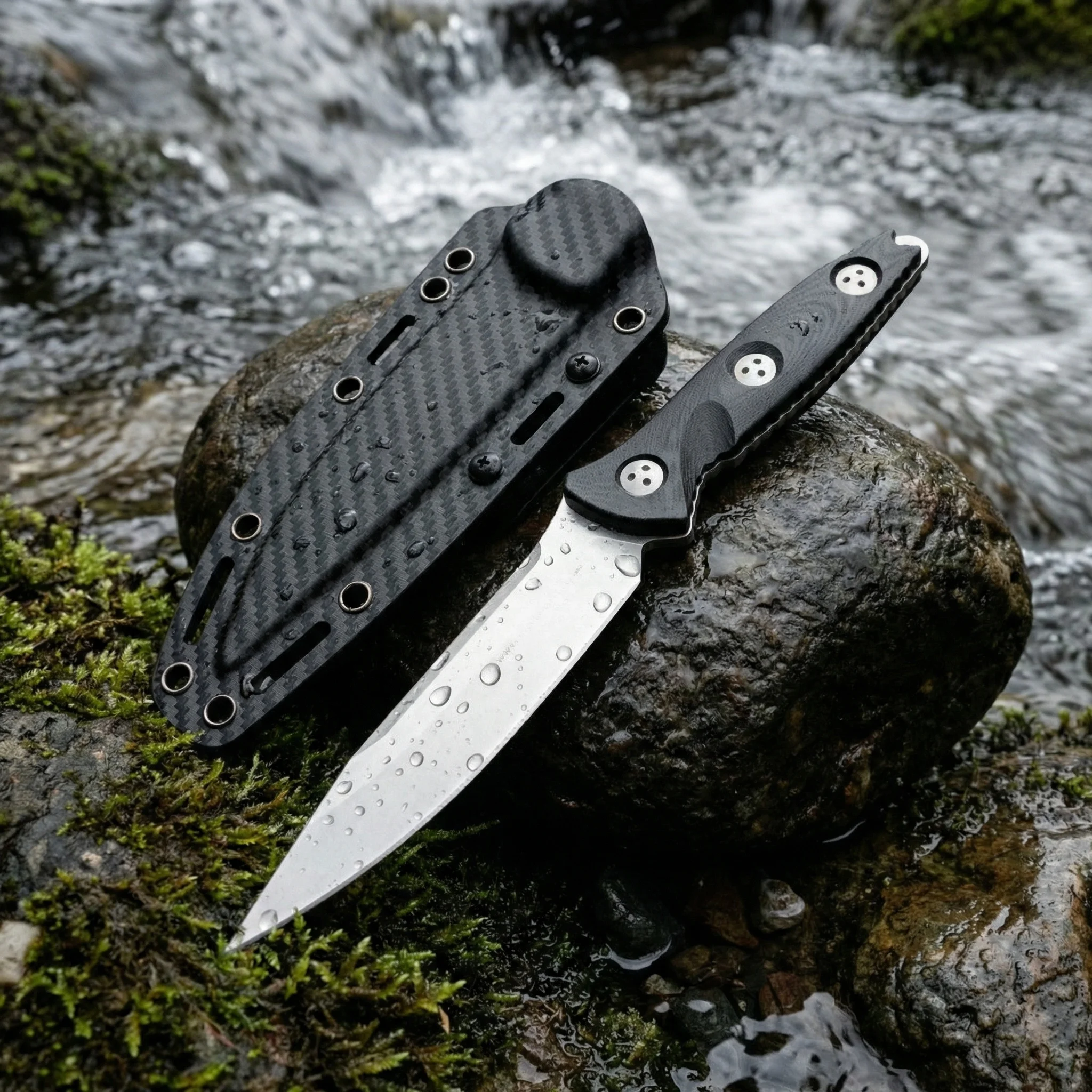 Cuchillo de hoja fija táctico para emergencia y senderismo robusto