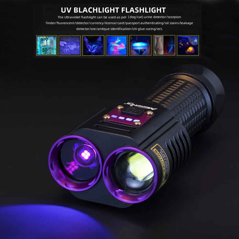 Linterna táctica UV + blanca carga USB detección dinero manchas - imagen 4