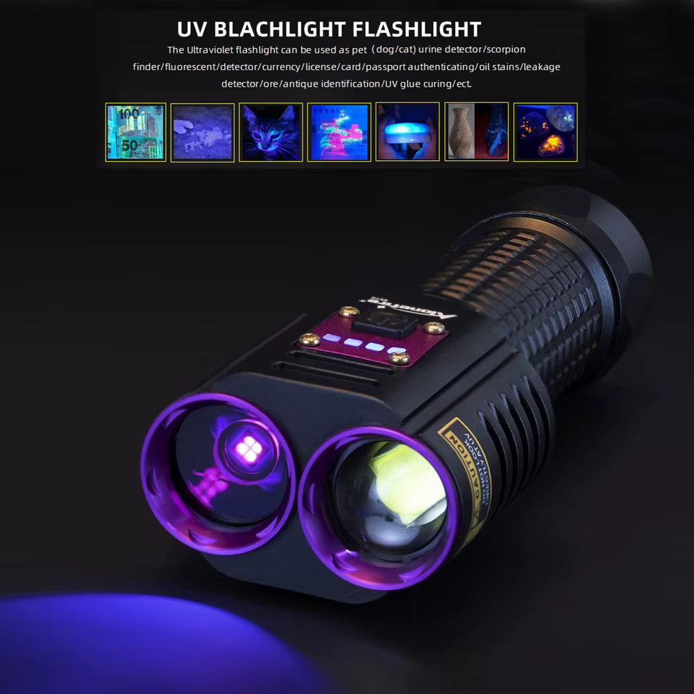 Linterna táctica UV + blanca carga USB detección dinero manchas - imagen 4