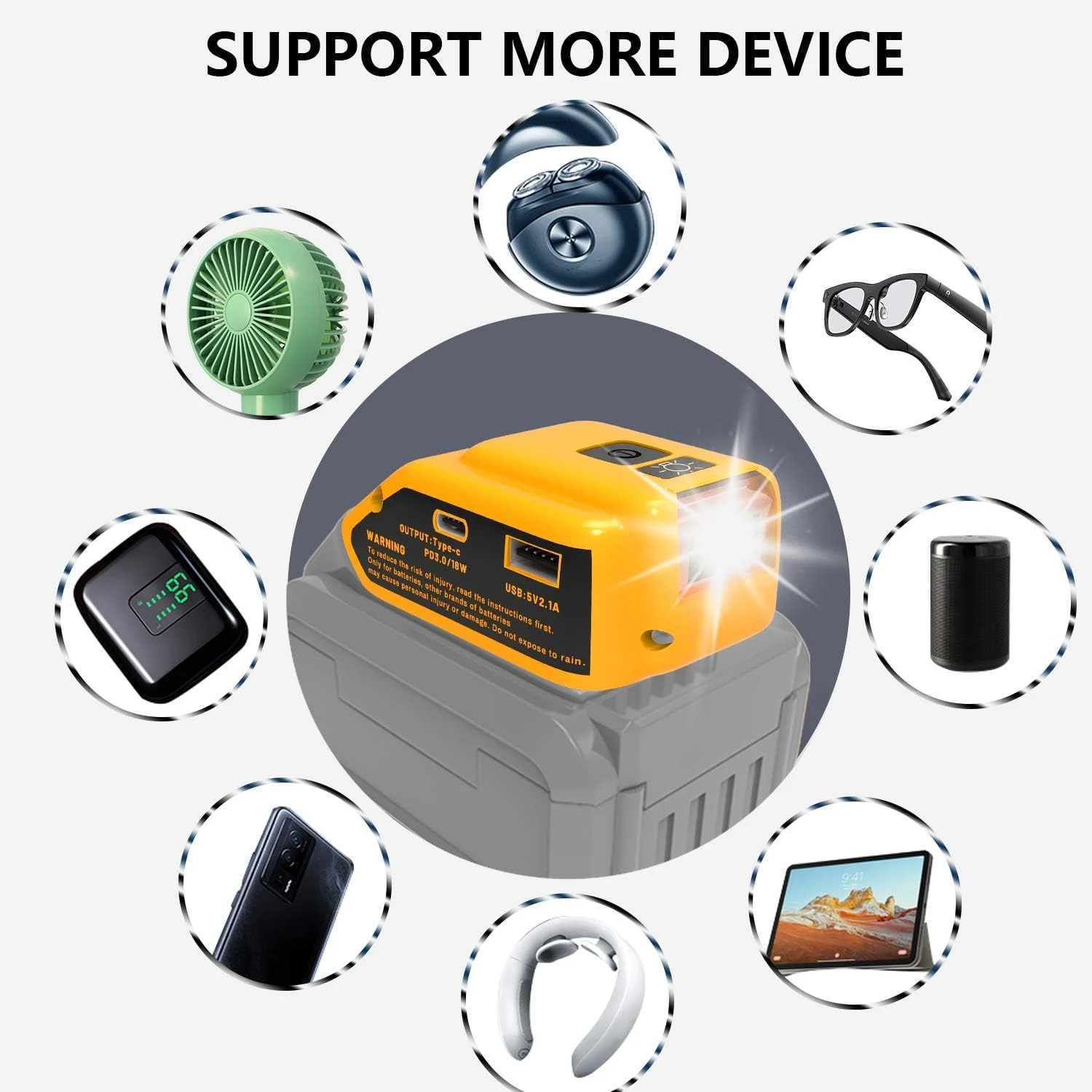 Dewalt cargador USB-C dual con adaptador CC y luz LED portátil - imagen 2