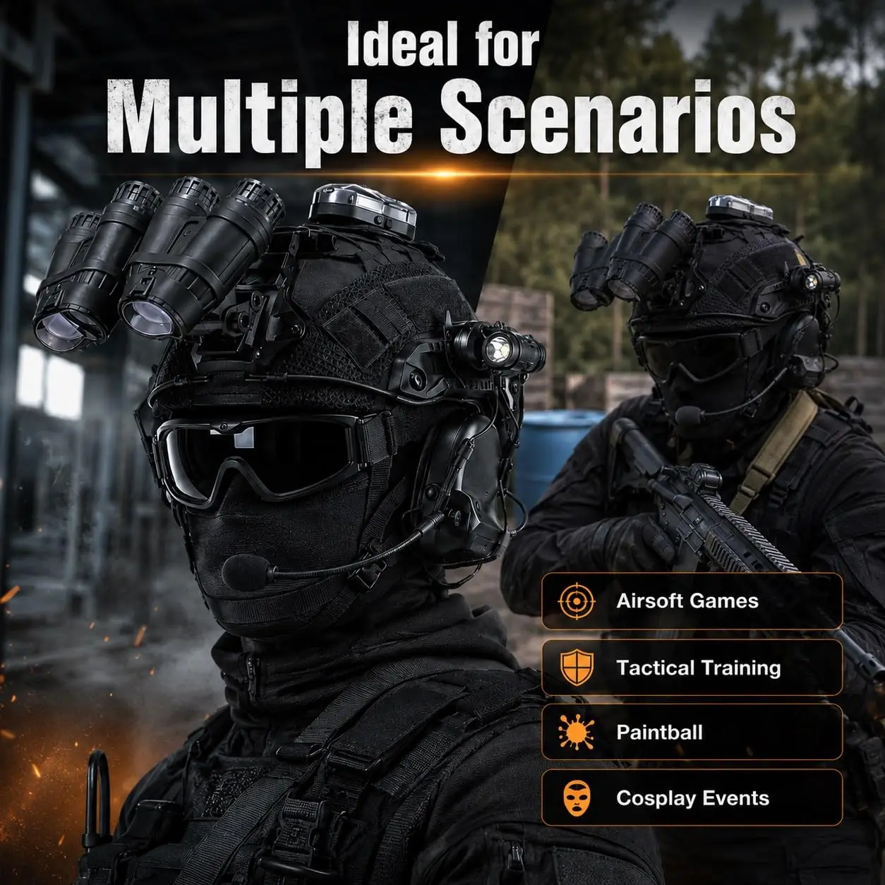 Casco táctico airsoft NVG con soporte L4G24, linterna y auriculares - imagen 2
