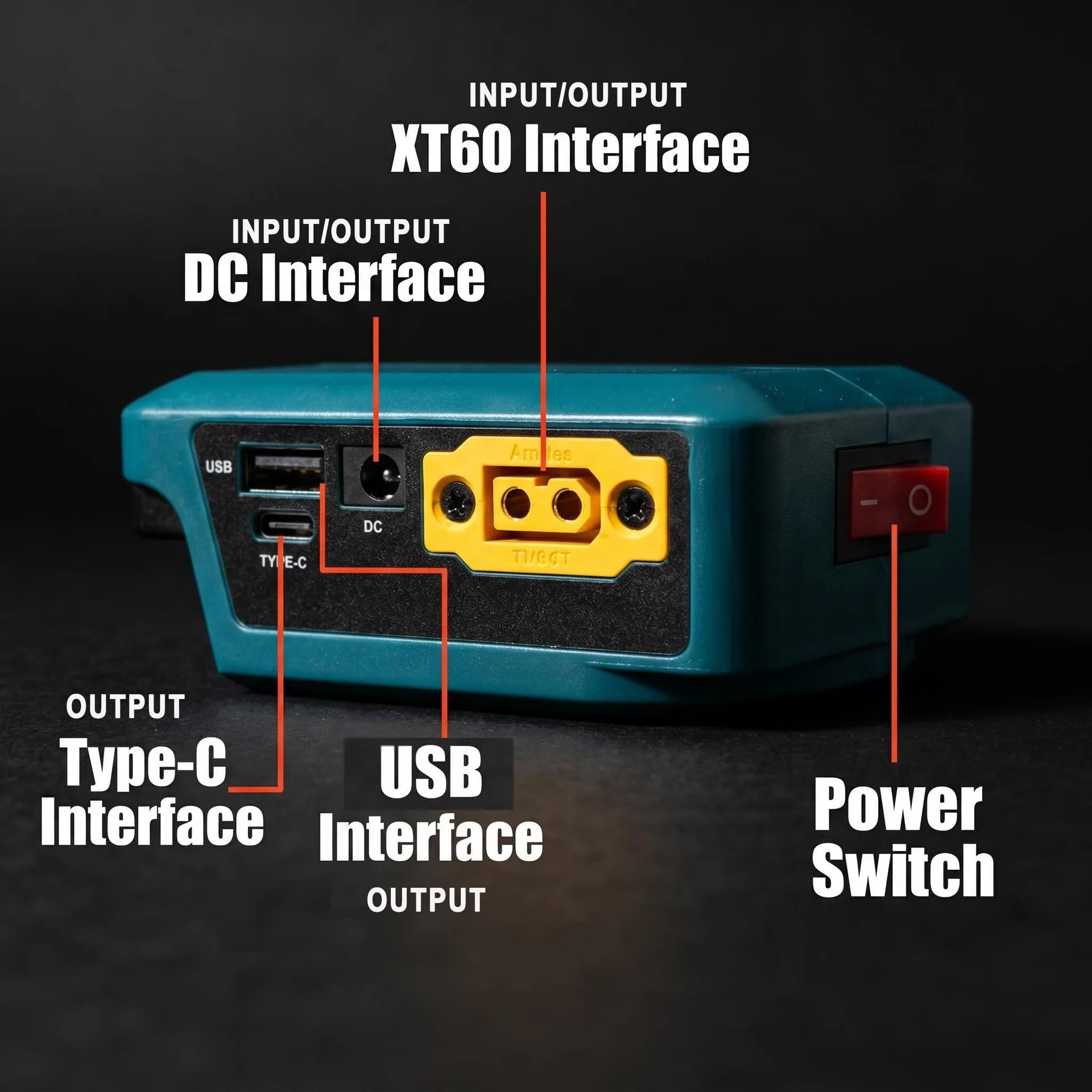 Adaptador batería Li-ion Makita Milwaukee XT60 USB-C bidireccional - imagen 2