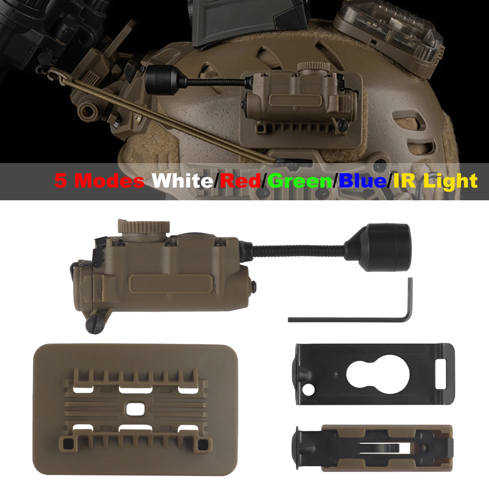 Luz LED multicolor para casco táctico con clip riel arco - imagen 4