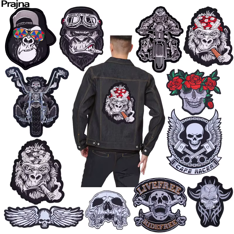 Parche bordado calavera punk grande para ropa y chaqueta moto