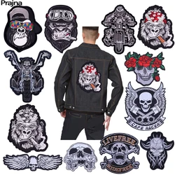 Parche bordado calavera punk grande para ropa y chaqueta moto