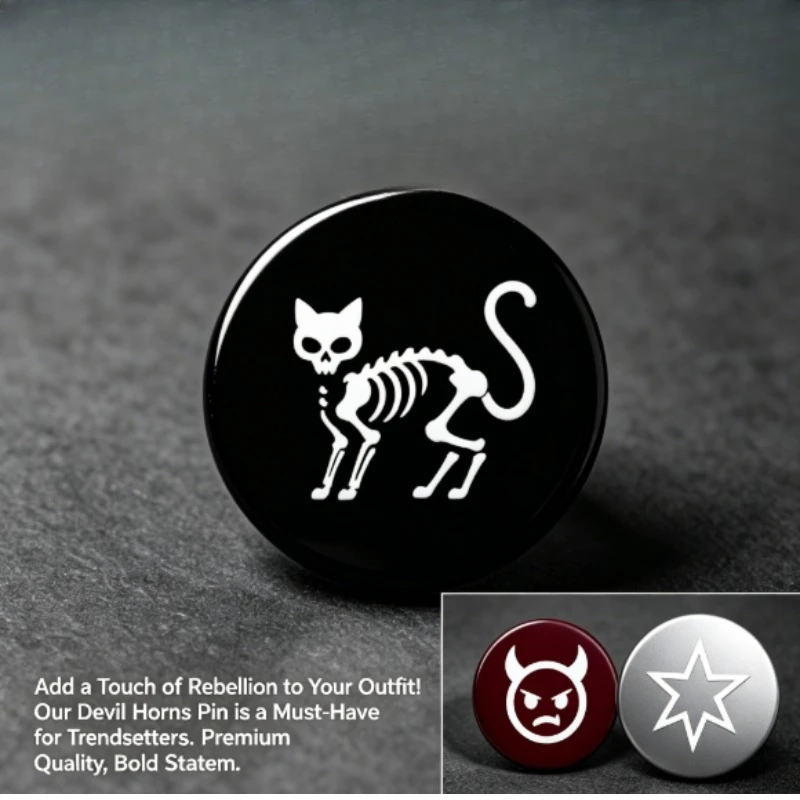 Broche gótico felino calavera negra punk para solapa Halloween - imagen 2