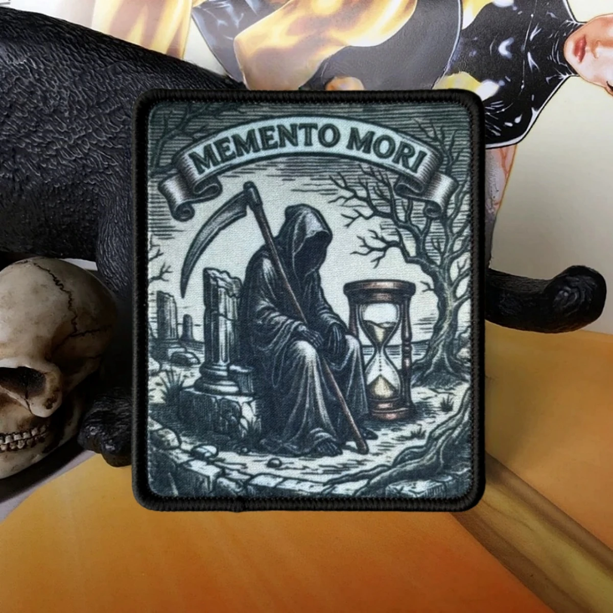 Parche táctico MEMENTO MORI reloj de arena ceñidor Velcro