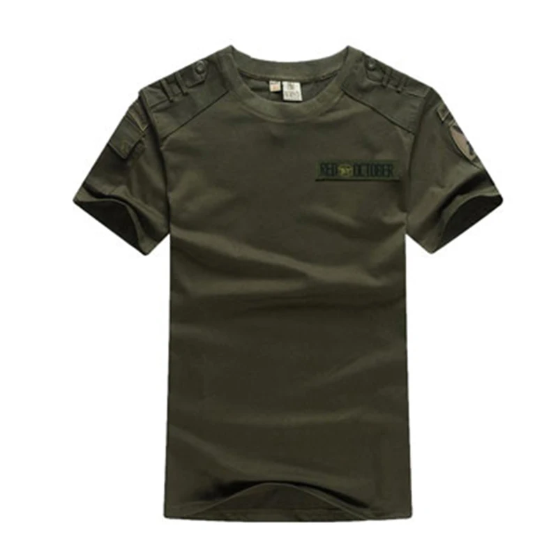 Camiseta verano algodón bordado militar – Manga corta informal hombre