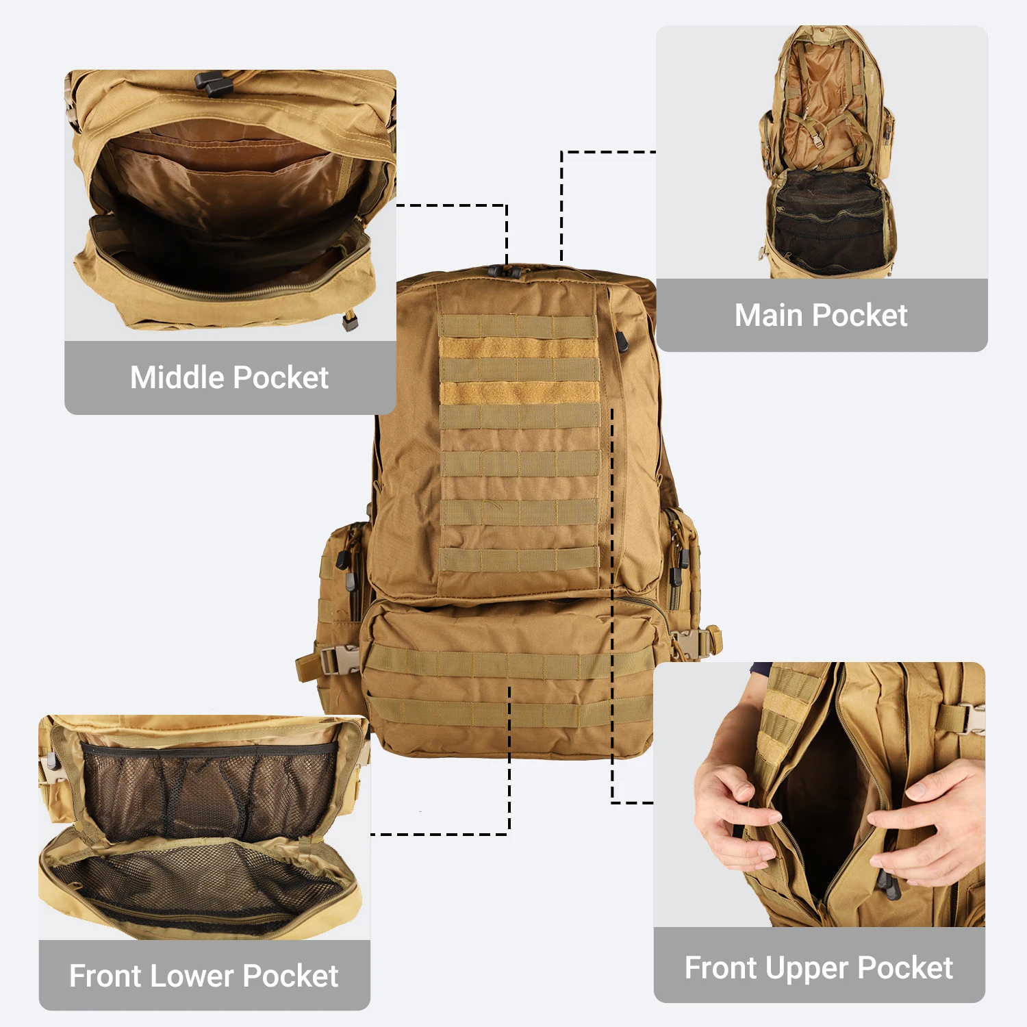 Mochila Táctica Militar de Gran Capacidad MOLLE para Caza y Senderismo - imagen 2