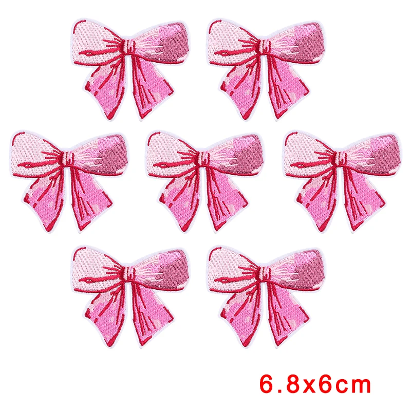 Parches bordados disco rosa brillante con lazo para chaquetas