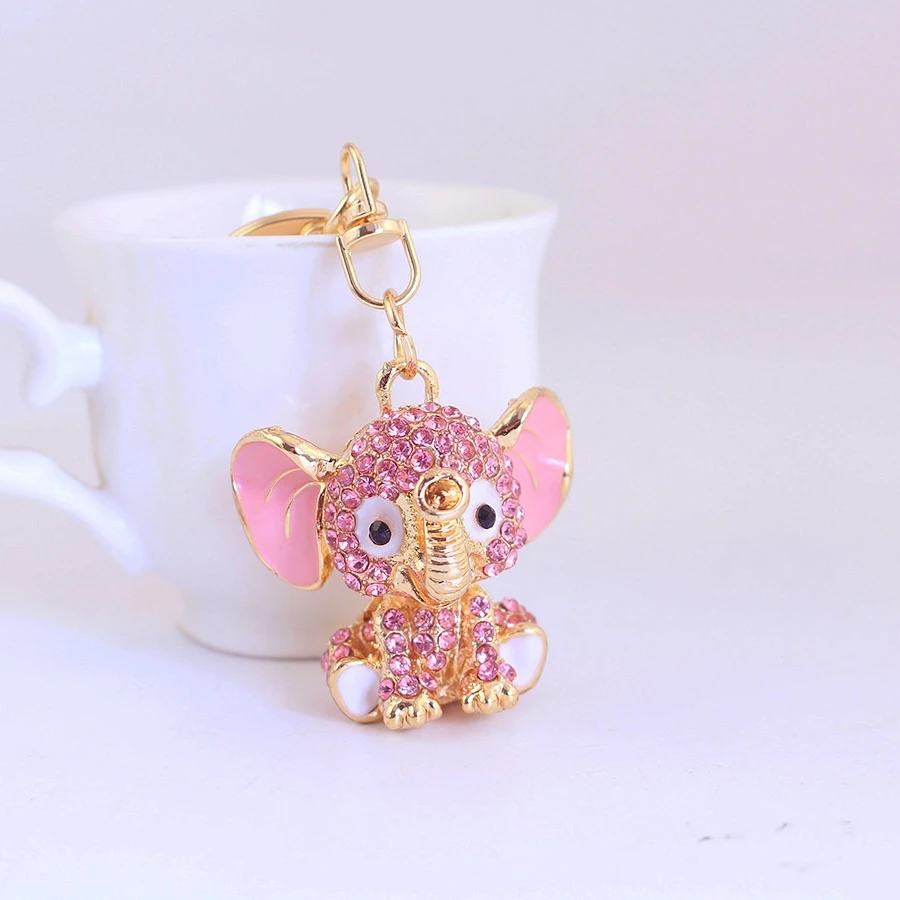 Llavero elefante de cristal rosa con pedrería brillante para bolso - imagen 2