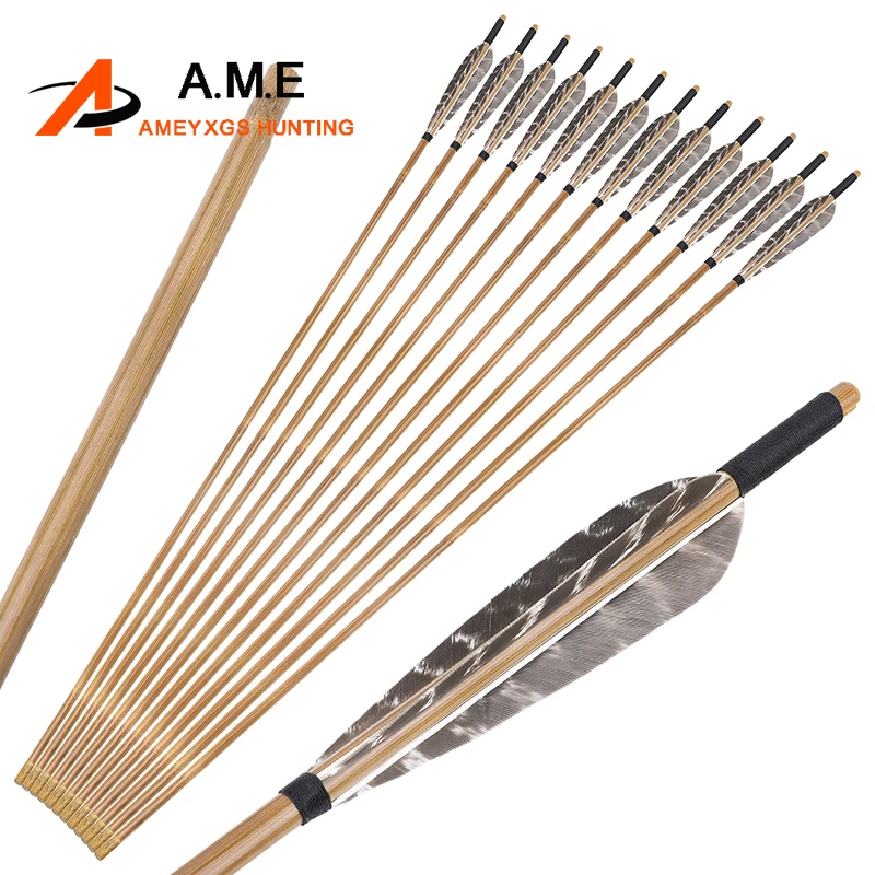 Flechas de bambú para arco recurvo - 33,5 pulg. 8 mm plumas de pavo - imagen 2