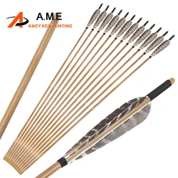 Flechas de bambú para arco recurvo - 33,5 pulg. 8 mm plumas de pavo