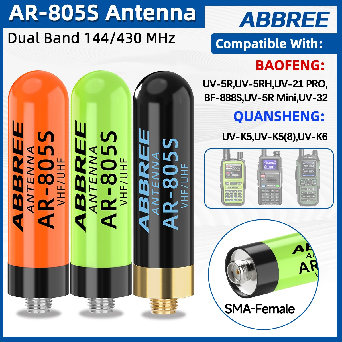 ABBREE AR-805S Antena SMA Dual UHF/VHF Alta Ganancia Walkie Talkie