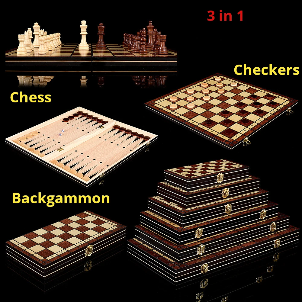 Tablero de ajedrez plegable de madera para backgammon y damas