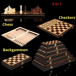 Tablero de ajedrez plegable de madera para backgammon y damas