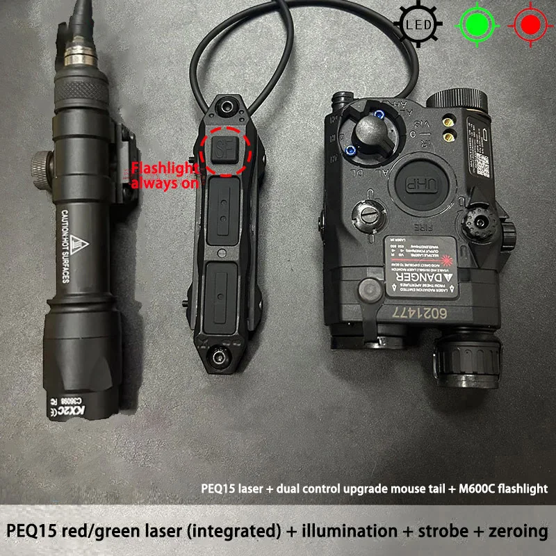 PEQ-15 linterna táctica airsoft con láser rojo y verde estroboscópico - imagen 3