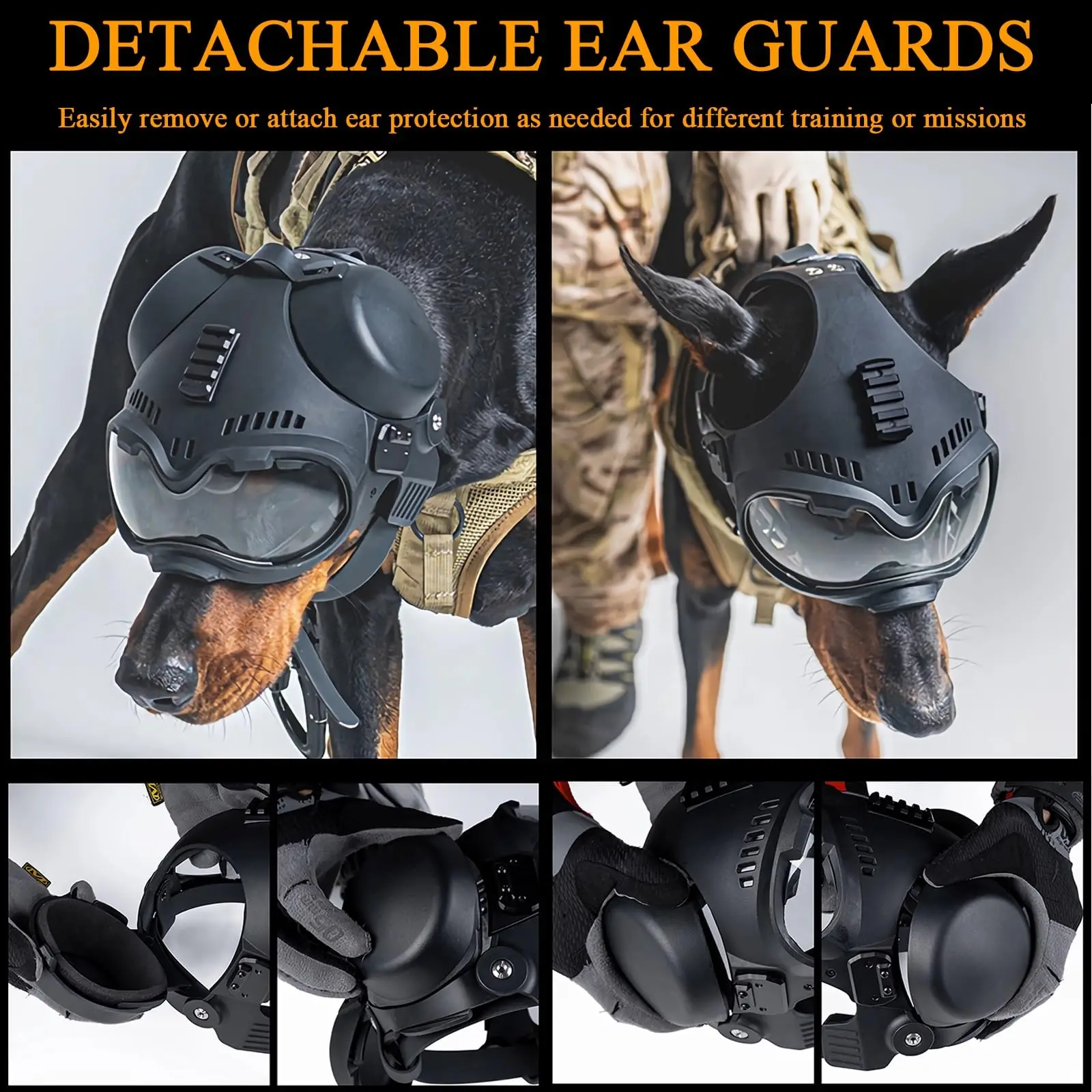 Casco táctico para perros ajustable con orejeras y gafas Malinois - imagen 2
