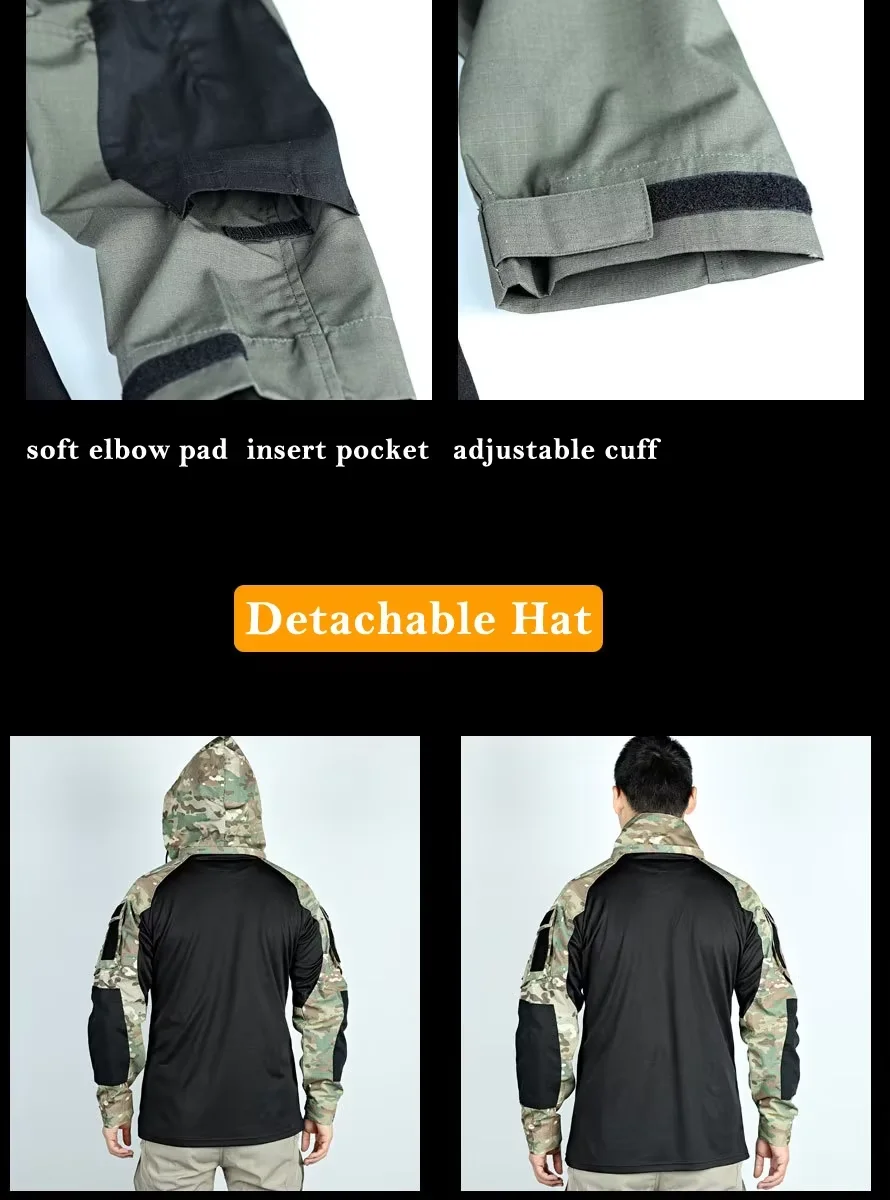 Camisa táctica capucha cremallera camuflaje ripstop - imagen 4