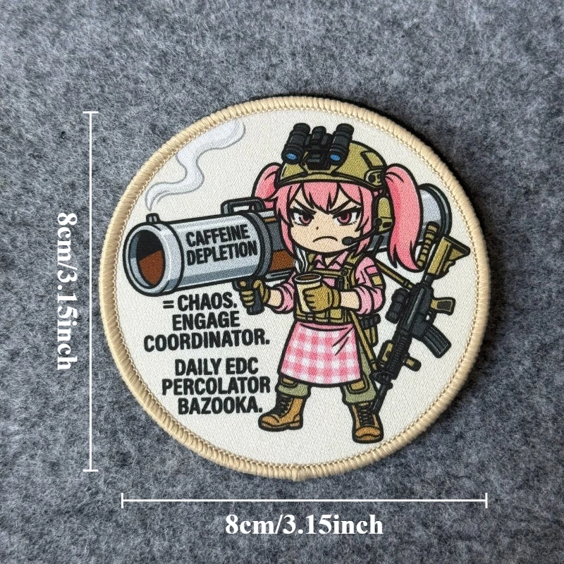 Parche táctico chica anime estilo kawaii agotamiento de cafeína - imagen 4