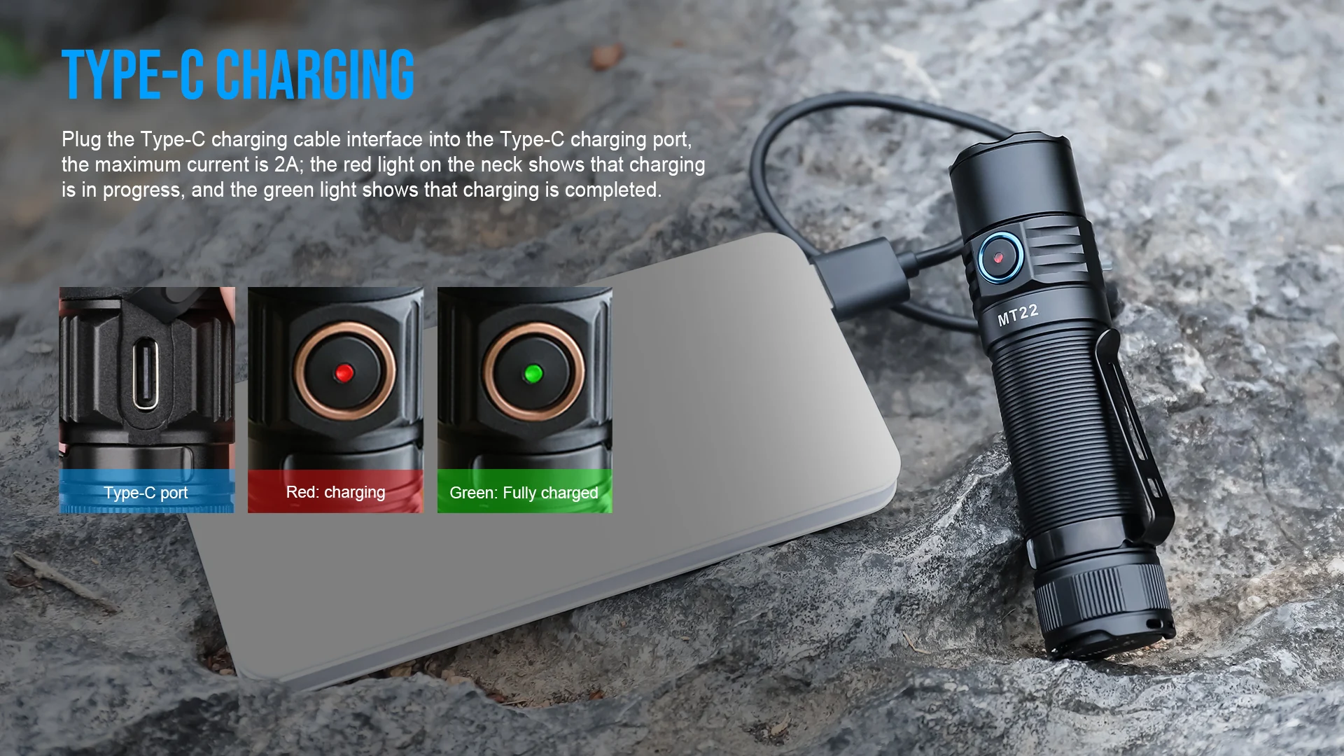 Recarga USB-C y funciones de control