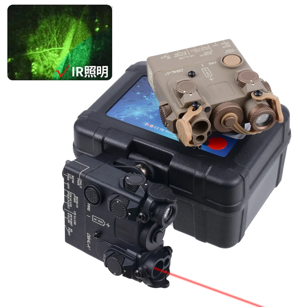 Linterna táctica DBAL A2 LED nylon con IR, luz roja y verde