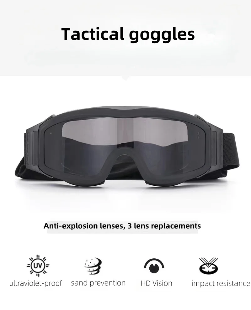 Gafas protectoras en uso sobre terreno desértico