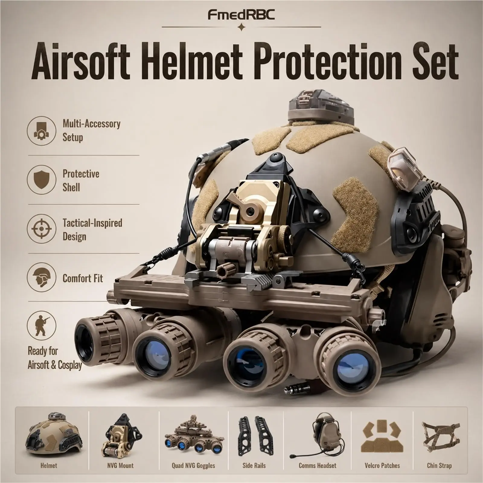 Casco táctico con NVG simuladas y comunicación para airsoft - imagen 2