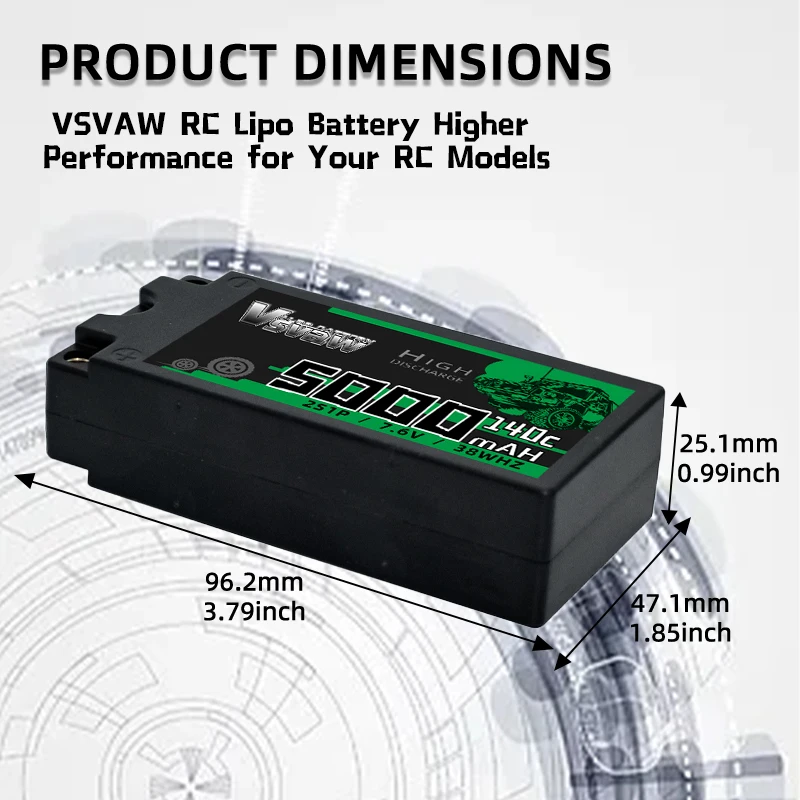 VSVAW Batería LiPo para RC con carcasa rígida y conector - imagen 2