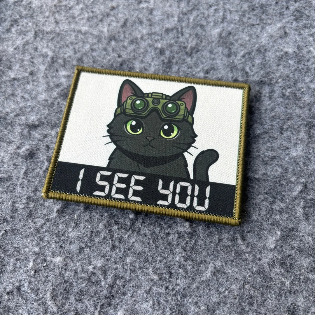 Parche táctico militar gato negro I SEE YOU con gancho y bucle