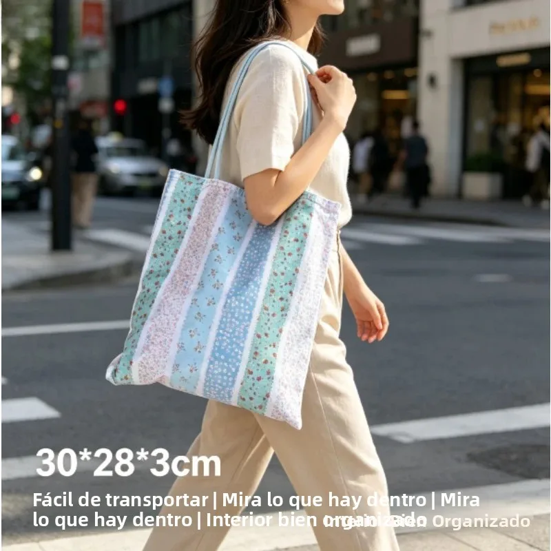 Bolso tote de lona con diseño floral estilo francés coreano para mujer - imagen 3
