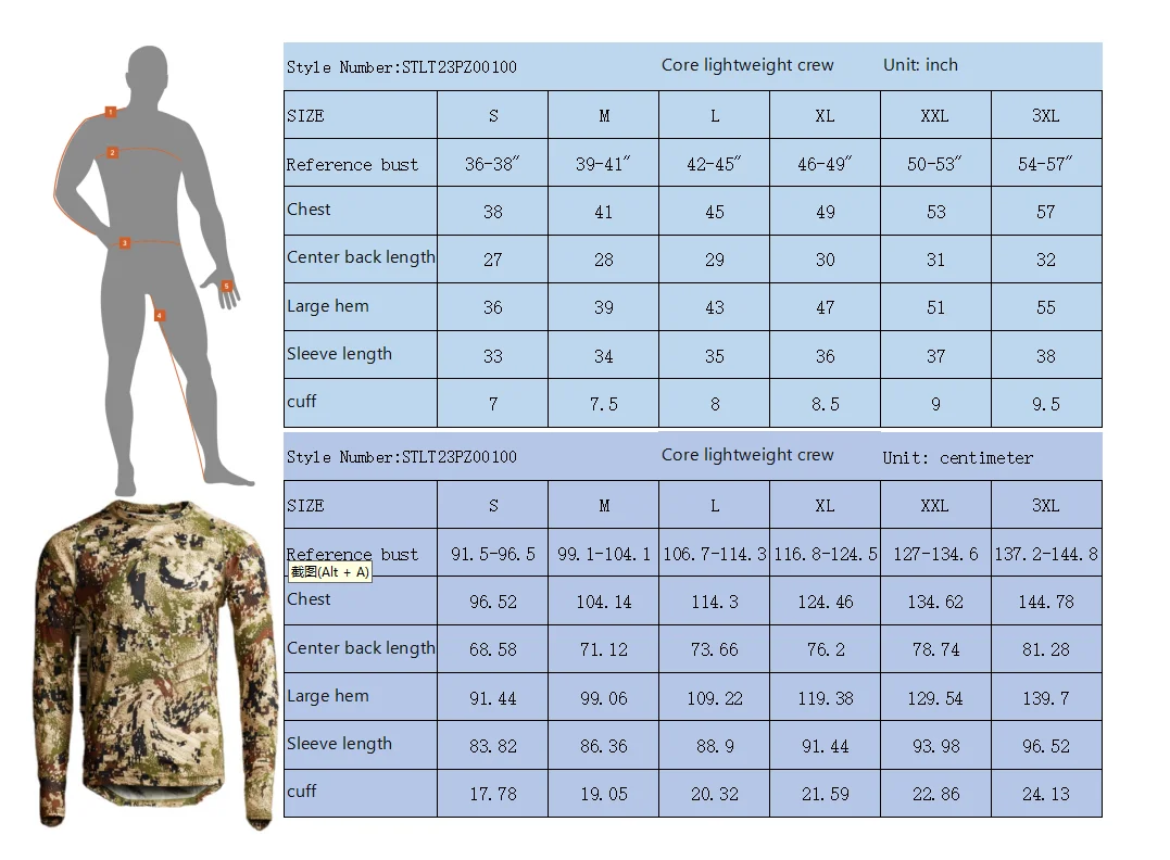 Camiseta de manga larga con camuflaje para exterior