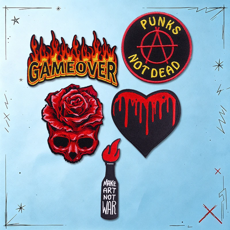 Parches termoadhesivos calaveras terror punk bordados para chaquetas - imagen 4