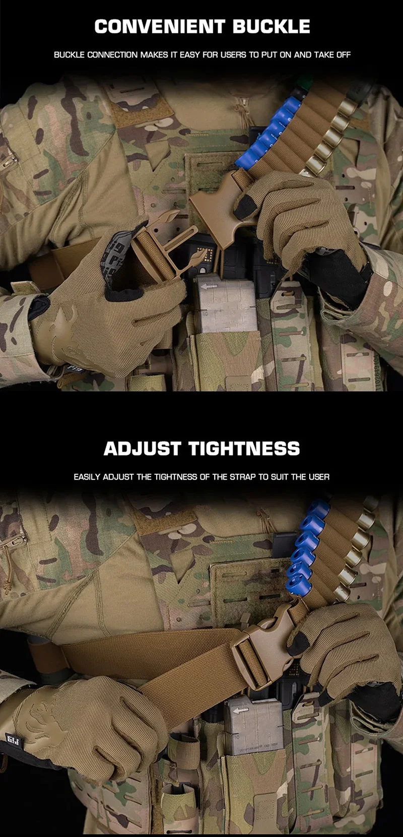 Bandolera en posición de uso táctico