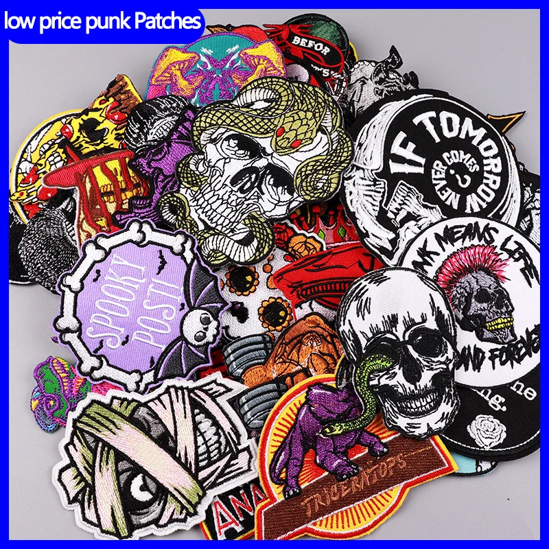 Parche bordado calavera para planchar ropa estilo Punk y duradero