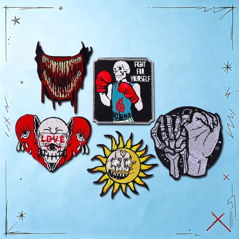 Parche termoadhesivo bordado punk Game Over: llamas, corazón y calavera - imagen 4