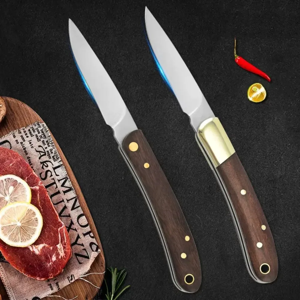 Cuchillo plegable de acero inoxidable para acampada con madera maciza - imagen 4