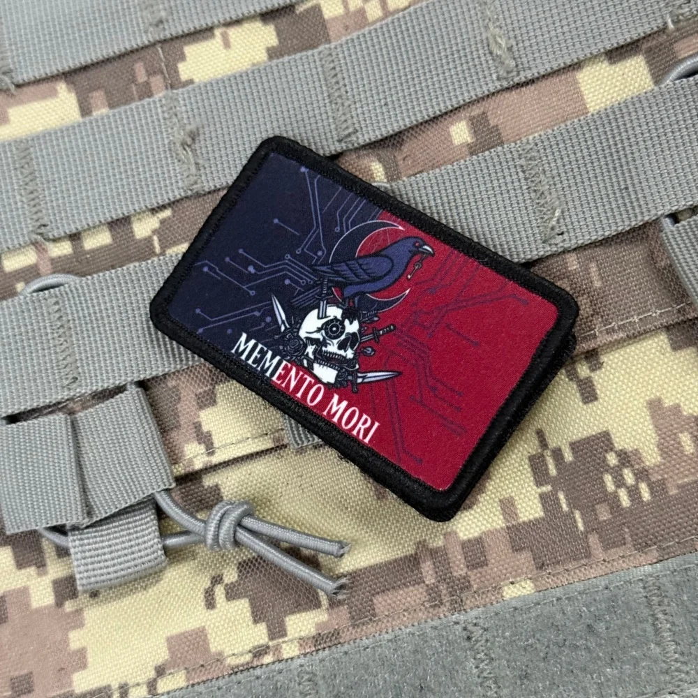 Parche táctico Memento Mori con calavera de cuervo adhesivo velcro