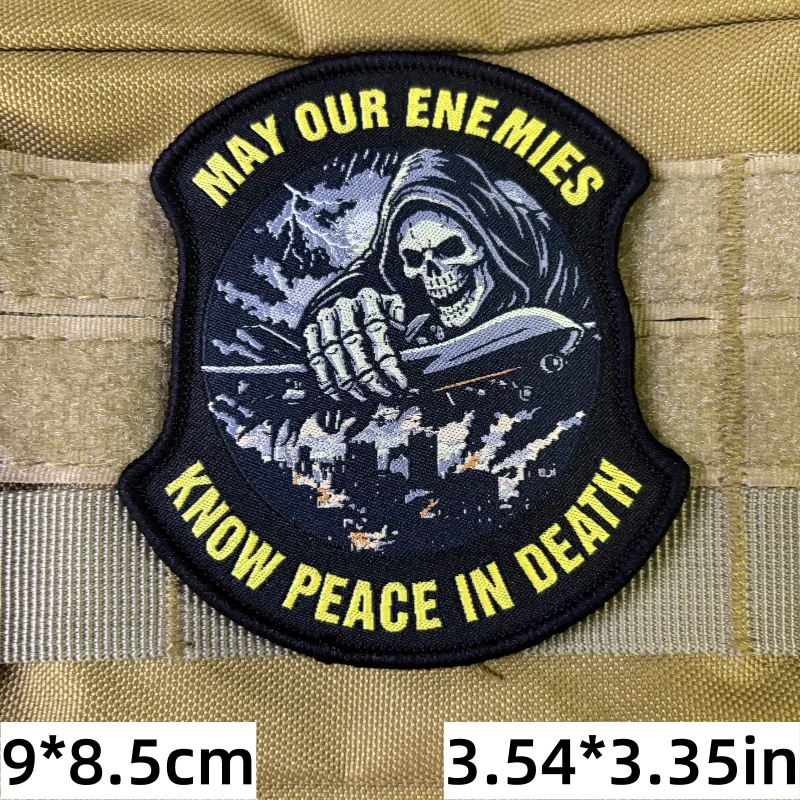 Parche Táctico Grim Reaper Calavera Bordado con Bucle para Brazalete