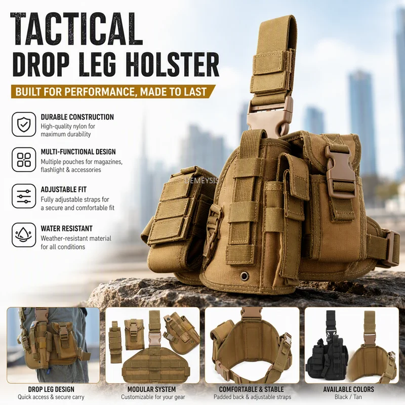 Funda táctica de muslo universal ajustable para pistola y cargadores - imagen 4